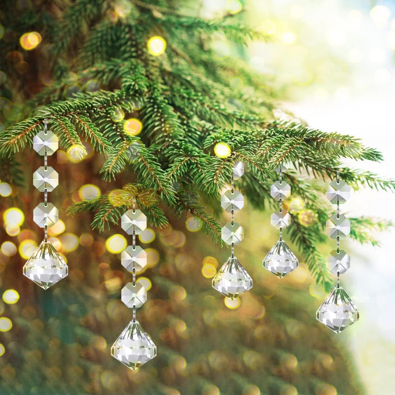 Jishi 30pk Crystal Diamond Ornaments for Christmas Tree Decorations  Hanging Clear Plastic Acrylic Diamonds for Wedding Anniversary Party Decoration Centerpieces Chandelier Prism Drop Pendant Supplies - Image 3